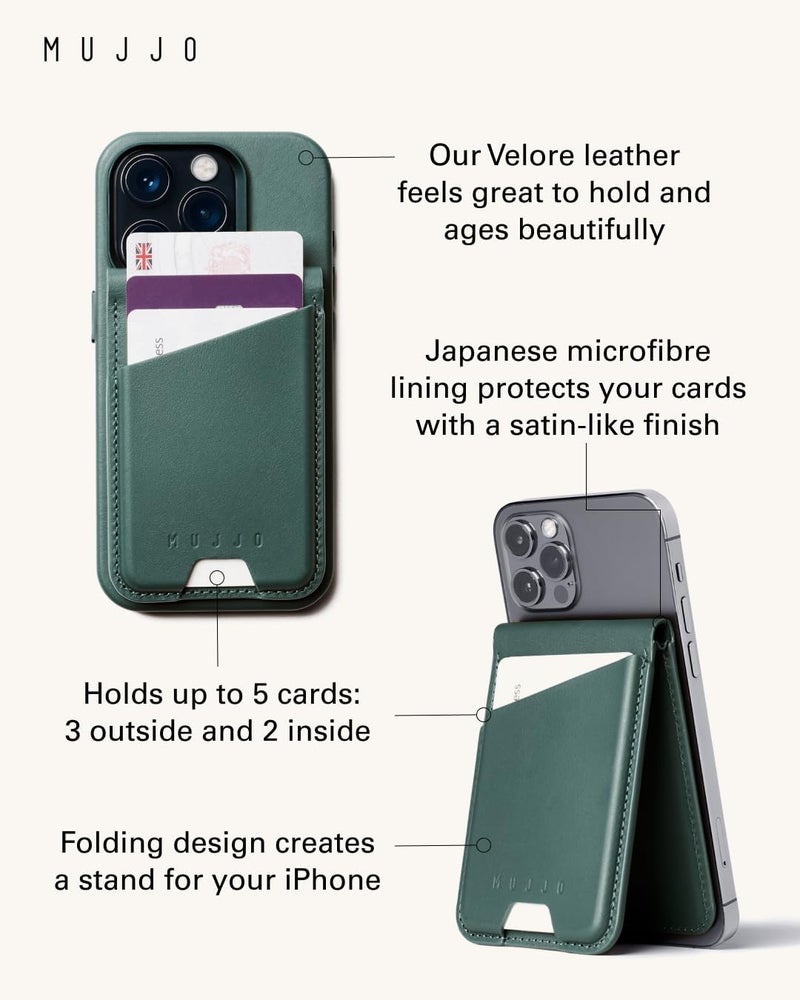 Mujjo Magsafe Compatible Leather Wallet Stand - Livid Green - Image 2